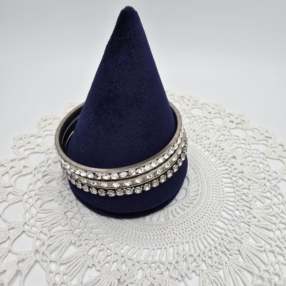 Vintage Bangle Bracelet Rhinestone Lot Stacking set of 3 Size 8